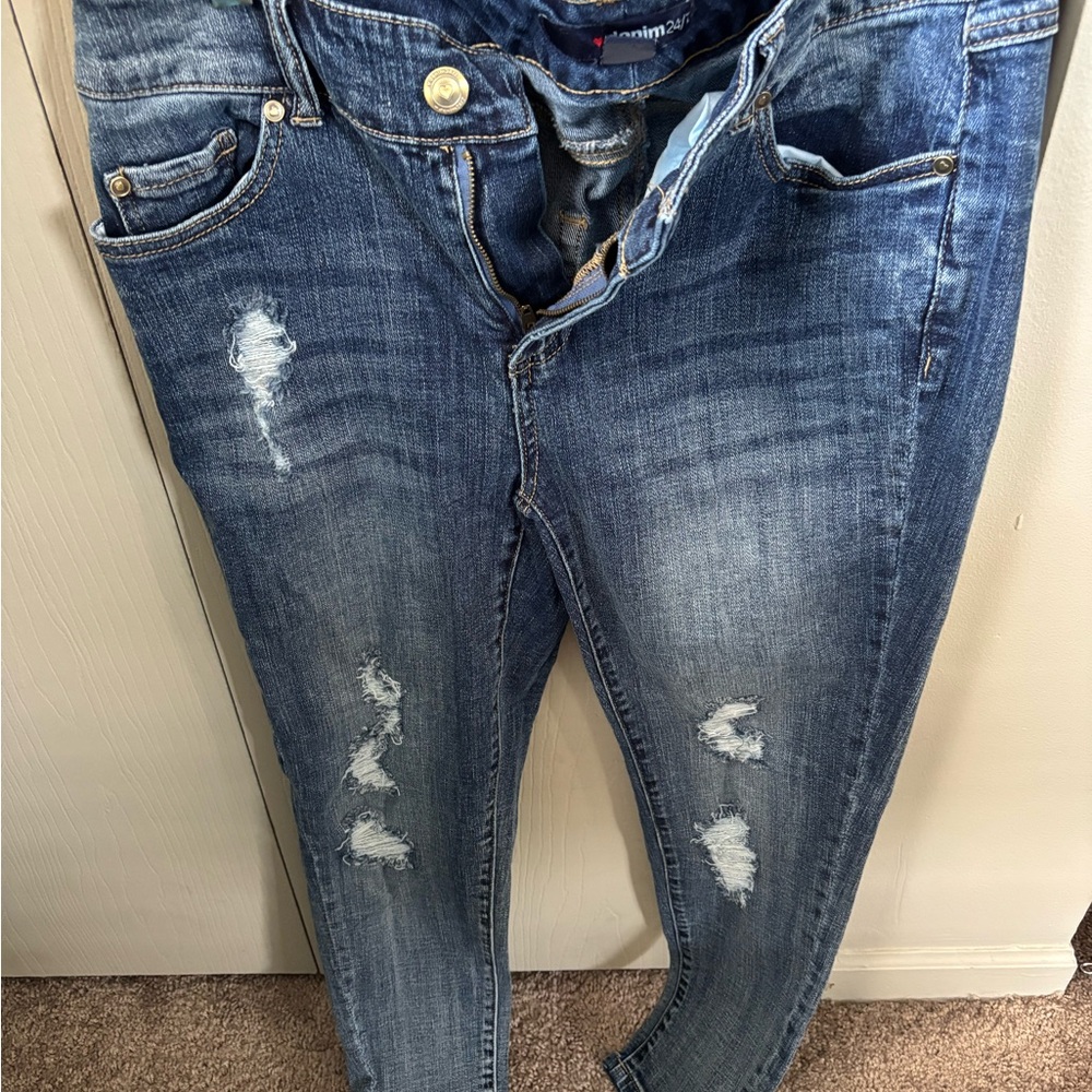 Denim 24/7 Women's Distressed Skinny Jeans - Blue